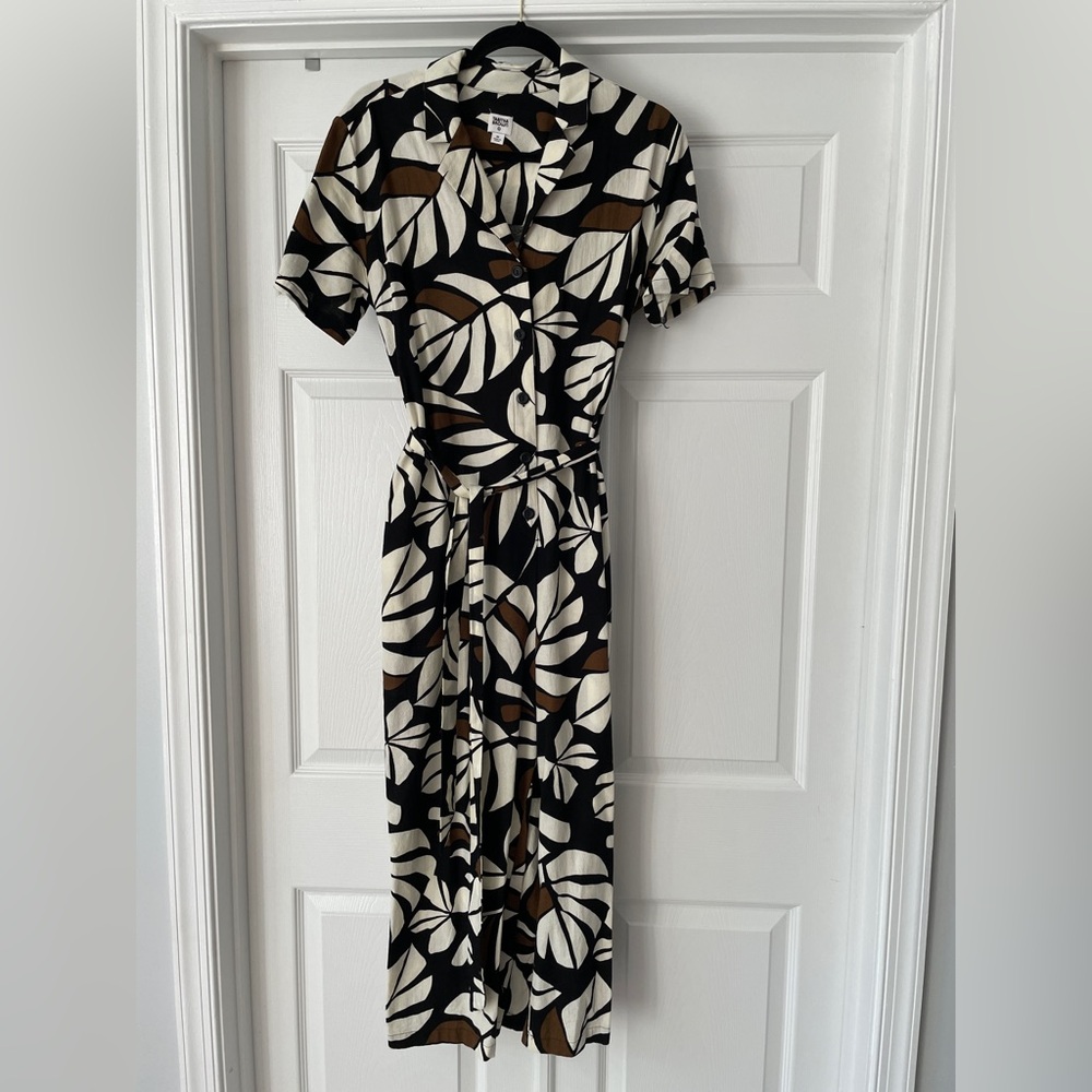 Tabitha Black and Cream Leaf Print Midi Dress